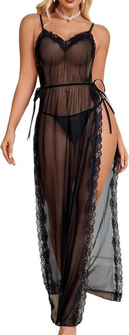 Avidlove Women Lingerie Sexy Nightgowns Lace Babydoll Mesh Sleepwear Long Lingerie Dress Side Split Nightdress S-XXL in Saudi Arabia
