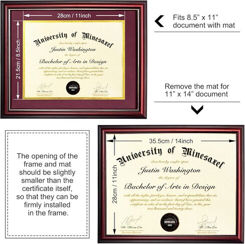 إطار دبلوم MyGradDay مقاس 8.5 × 11 مع حصيرة كستنائية فوق ذهبية أو عرض مستند مقاس 11 × 14 بدون حصيرة، من الخشب الصلب والأكريليك للحماية من الأشعة فوق البنفسجية، إطار شهادة بدرجة الماهوجني in Kuwait