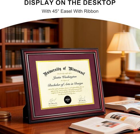 إطار دبلوم MyGradDay مقاس 8.5 × 11 مع حصيرة كستنائية فوق ذهبية أو عرض مستند مقاس 11 × 14 بدون حصيرة، من الخشب الصلب والأكريليك للحماية من الأشعة فوق البنفسجية، إطار شهادة بدرجة الماهوجني in Kuwait