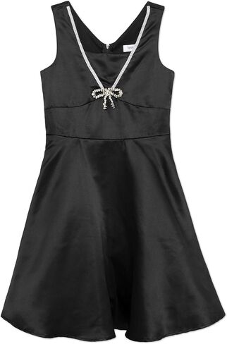 Speechless Girls' Sleeveless V-Neck Satin Fit and Flare Dress with Rhinestone Bow in Saudi Arabia