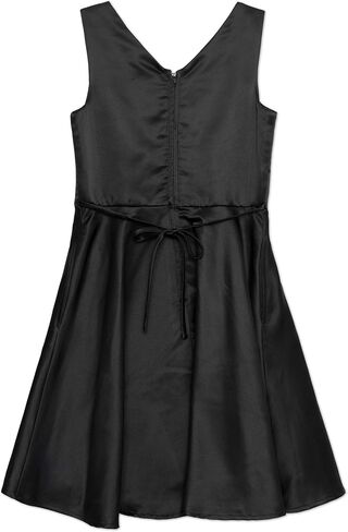 Speechless Girls' Sleeveless V-Neck Satin Fit and Flare Dress with Rhinestone Bow in Saudi Arabia