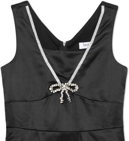 Speechless Girls' Sleeveless V-Neck Satin Fit and Flare Dress with Rhinestone Bow in Saudi Arabia