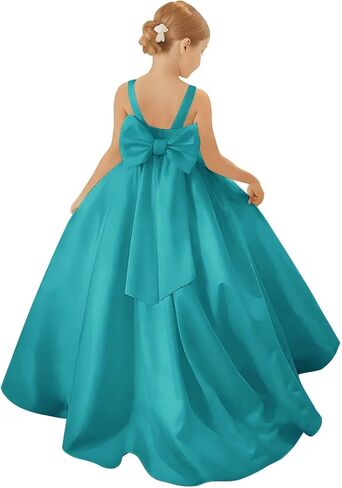 أنيقة عارية الذراعين زهرة فتاة اللباس القوس الساتان أكمام اللباس الرسمي الزفاف السباغيتي حزام حفلة موسيقية الكرة ثوب in Kuwait