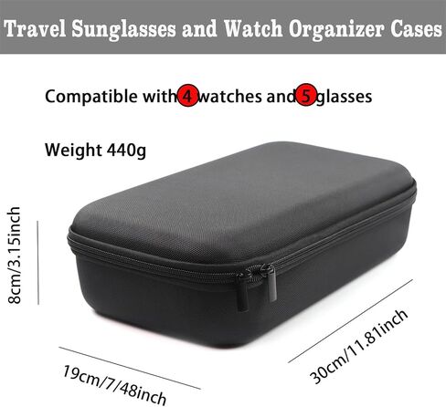 Juntan Nylon Travel Watch Jewelry Case, 4-Slot Watch Case and 5-Slot Sunglasses Storage for Men Women White Black in Saudi Arabia