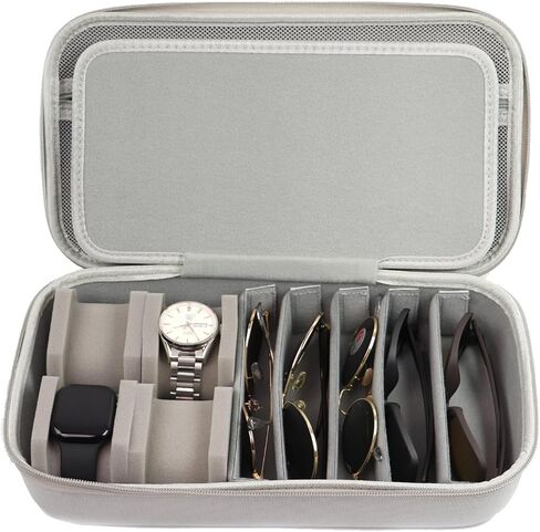 Juntan Nylon Travel Watch Jewelry Case, 4-Slot Watch Case and 5-Slot Sunglasses Storage for Men Women White Black in Saudi Arabia