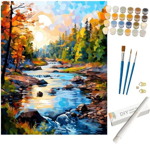 Autumn River Paint by Numbers Kit for Adults - DIY Landscape on Canvas 16x20 Inches, Adults' Paint-by-Number Kits Acrylic Paint Set, Suitable for Beginners, Art Kit for Home Decoration or Gifts in Kuwait