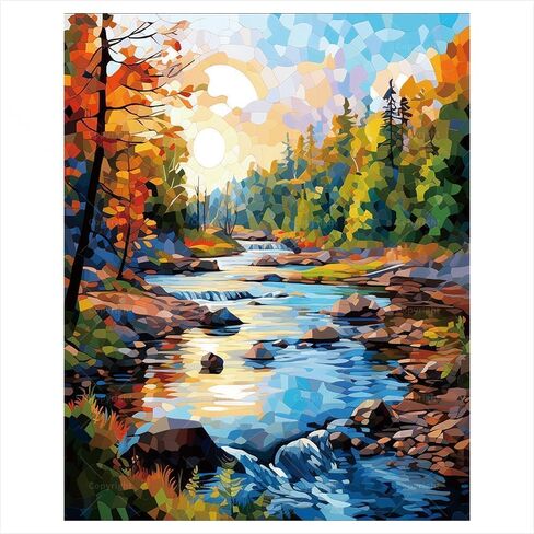 Autumn River Paint by Numbers Kit for Adults - DIY Landscape on Canvas 16x20 Inches, Adults' Paint-by-Number Kits Acrylic Paint Set, Suitable for Beginners, Art Kit for Home Decoration or Gifts in Kuwait