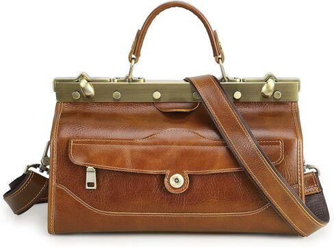 CONTACTS Full Grain Leather Doctor Bag Purse for Women Handbag Small Shoulder Bag Vintage Top Handle Satchel Bag with Metal Clasp Frame in Saudi Arabia
