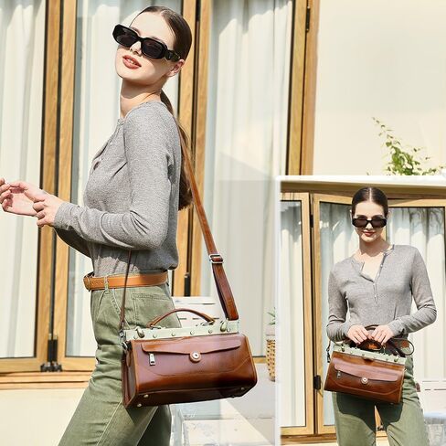 CONTACTS Full Grain Leather Doctor Bag Purse for Women Handbag Small Shoulder Bag Vintage Top Handle Satchel Bag with Metal Clasp Frame in Saudi Arabia