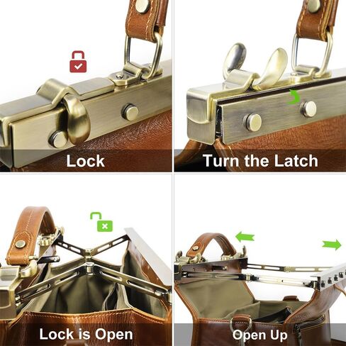 CONTACTS Full Grain Leather Doctor Bag Purse for Women Handbag Small Shoulder Bag Vintage Top Handle Satchel Bag with Metal Clasp Frame in Saudi Arabia