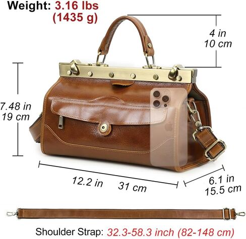 CONTACTS Full Grain Leather Doctor Bag Purse for Women Handbag Small Shoulder Bag Vintage Top Handle Satchel Bag with Metal Clasp Frame in Saudi Arabia
