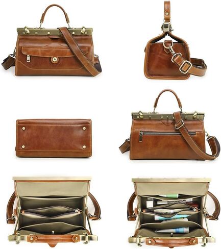 CONTACTS Full Grain Leather Doctor Bag Purse for Women Handbag Small Shoulder Bag Vintage Top Handle Satchel Bag with Metal Clasp Frame in Saudi Arabia