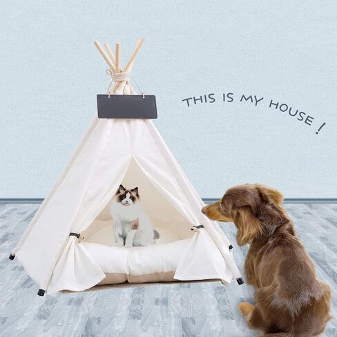 Pet Teepee Tent for Small Dogs & Cats, Portable Puppy Bed with Thick Cushion, Cat Teepee Washable Tent Dog Teepee Bed for Small Pets Up to 25lbs Indoor Outdoor in Kuwait