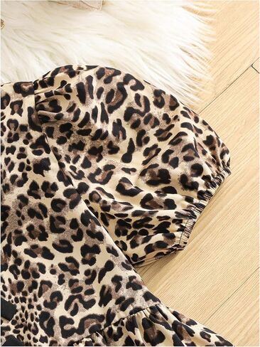 Verdusa Girl's Y2K Leopard Bow Puff Sleeve Dressy Blouses Coquette Ruffle Peplum Tops in Saudi Arabia