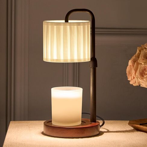 Candle Warmer Lamp with Timer, Dimmable Wax Warmer Candle Lamp for Jar Candle with 2 Bulbs, Christmas Birthday Gifts for Women Mom, Cozy Home Decor for Room, Bedroom, Kitchen-Pleated Fabric in Saudi Arabia