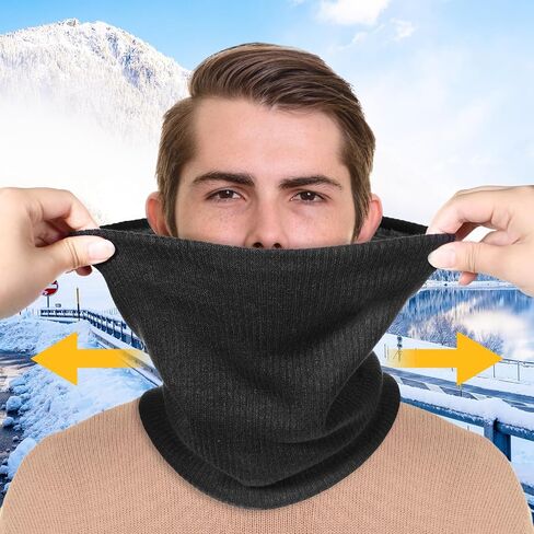 Winter Knitted Neck Gaiter for Men and Women, Windproof Warmer Neck Gaiter Thick Face Mask Cover Gear Ski Accessories for Cold Weather Outdoor Sports (Black) in Saudi Arabia