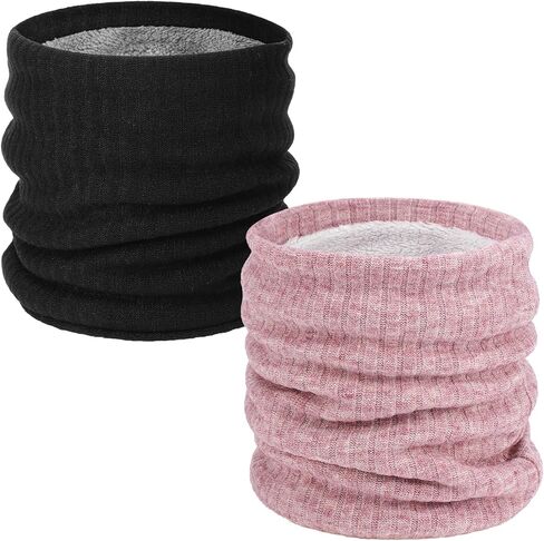 2Pcs Fleece Neck Gaiter, Winter Neck Warmer for Men Women Windproof Thick Face Cover Ski Mask (Pink and Black) in Saudi Arabia