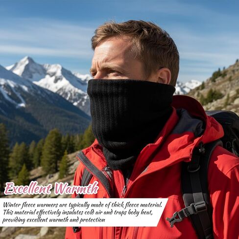 2Pcs Fleece Neck Gaiter, Winter Neck Warmer for Men Women Windproof Thick Face Cover Ski Mask (Pink and Black) in Saudi Arabia