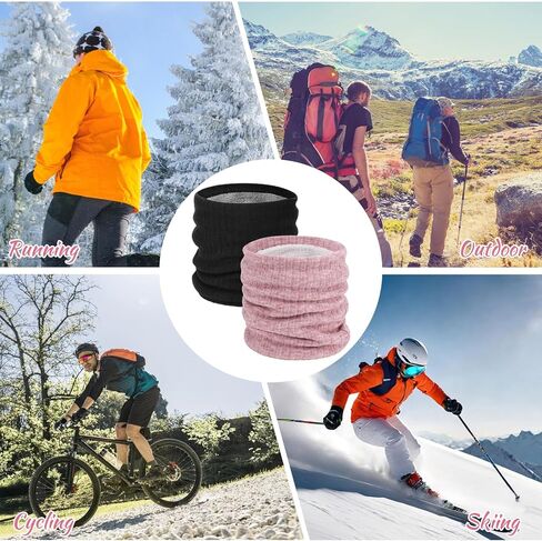 2Pcs Fleece Neck Gaiter, Winter Neck Warmer for Men Women Windproof Thick Face Cover Ski Mask (Pink and Black) in Saudi Arabia