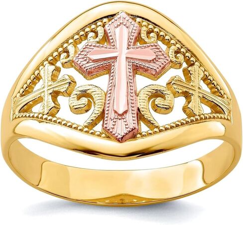JewelryWeb 10k Solid Gold Two tone Religious Faith Cross Ring Size 7.00-Ring for Women in Saudi Arabia