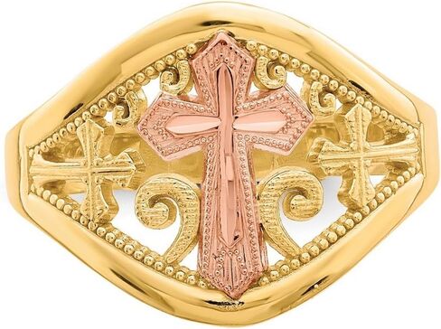 JewelryWeb 10k Solid Gold Two tone Religious Faith Cross Ring Size 7.00-Ring for Women in Saudi Arabia