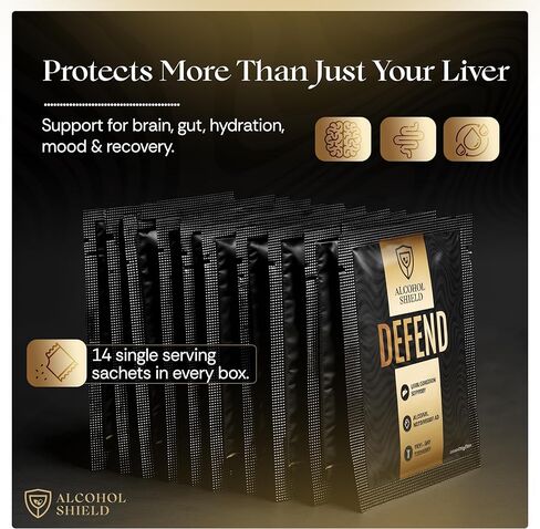 Defend Hangover Supplement | Dual-Phase Alcohol Recovery & Liver Support | Feel Better After Drinking | Probiotic & Digestive Support | Next-Day Balance & Focus | 14 Single-Serve Sachets in Saudi Arabia
