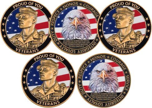 Veteran Honor Commemorative Coin - Soldier & Bald Eagle Design, Double-Sided Engraving, Honoring Our Heroes, Challenge Coin, 1.57 Inch with Protective Case in Kuwait