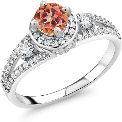 Gem Stone King 925 Sterling Silver 5MM Round Gemstone Birthstone Engagement Ring | Wedding Anniversary Promise Ring For Women | Available In Size 5, 6, 7, 8, 9 in Saudi Arabia