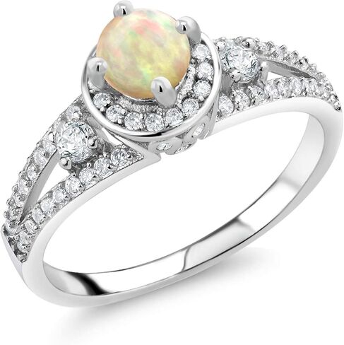 Gem Stone King 925 Sterling Silver 5MM Round Gemstone Birthstone Engagement Ring | Wedding Anniversary Promise Ring For Women | Available In Size 5, 6, 7, 8, 9 in Saudi Arabia