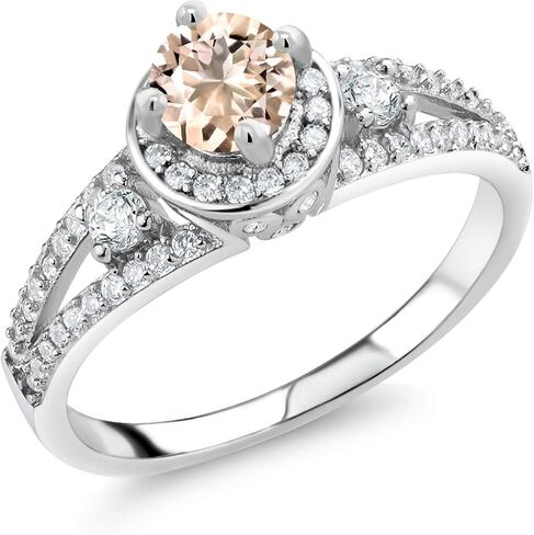 Gem Stone King 925 Sterling Silver 5MM Round Gemstone Birthstone Engagement Ring | Wedding Anniversary Promise Ring For Women | Available In Size 5, 6, 7, 8, 9 in Saudi Arabia