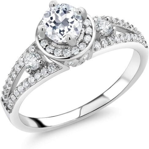 Gem Stone King 925 Sterling Silver 5MM Round Gemstone Birthstone Engagement Ring | Wedding Anniversary Promise Ring For Women | Available In Size 5, 6, 7, 8, 9 in Saudi Arabia