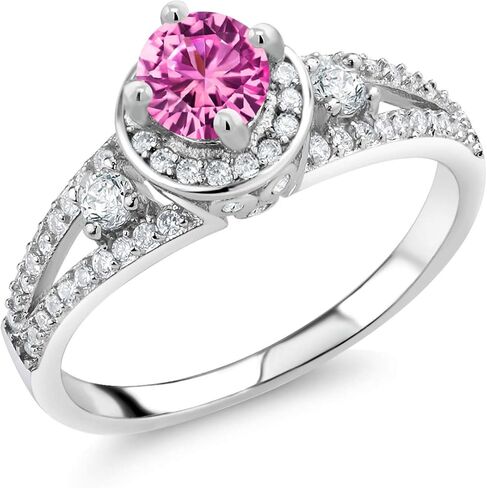 Gem Stone King 925 Sterling Silver 5MM Round Gemstone Birthstone Engagement Ring | Wedding Anniversary Promise Ring For Women | Available In Size 5, 6, 7, 8, 9 in Saudi Arabia