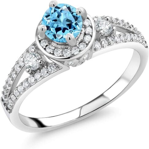 Gem Stone King 925 Sterling Silver 5MM Round Gemstone Birthstone Engagement Ring | Wedding Anniversary Promise Ring For Women | Available In Size 5, 6, 7, 8, 9 in Saudi Arabia