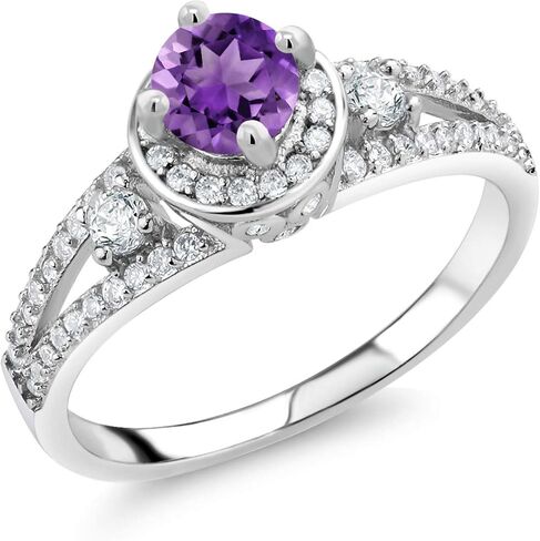 Gem Stone King 925 Sterling Silver 5MM Round Gemstone Birthstone Engagement Ring | Wedding Anniversary Promise Ring For Women | Available In Size 5, 6, 7, 8, 9 in Saudi Arabia