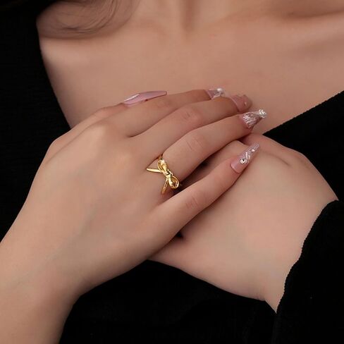 Bow Ring for Women Gold Bow Knot Ring Adjustable Open Promise Rings for Women Dainty Jewelry in Saudi Arabia