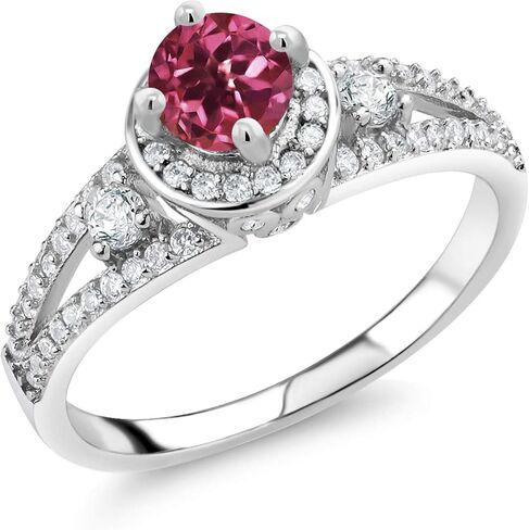 Gem Stone King 925 Sterling Silver 5MM Round Gemstone Birthstone Engagement Ring | Wedding Anniversary Promise Ring For Women | Available In Size 5, 6, 7, 8, 9 in Saudi Arabia