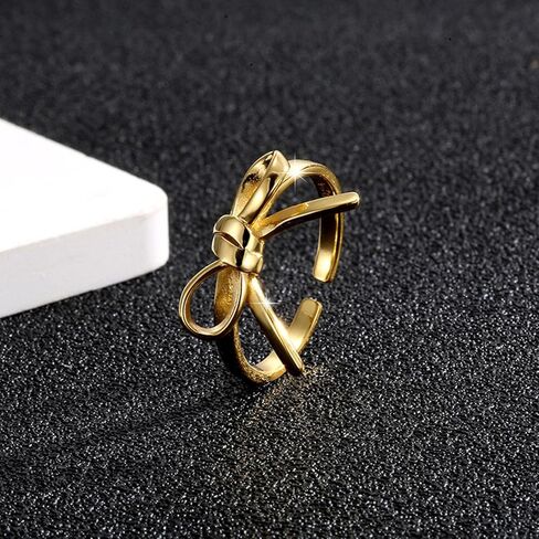Bow Ring for Women Gold Bow Knot Ring Adjustable Open Promise Rings for Women Dainty Jewelry in Saudi Arabia