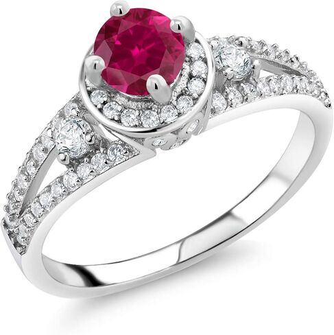 Gem Stone King 925 Sterling Silver 5MM Round Gemstone Birthstone Engagement Ring | Wedding Anniversary Promise Ring For Women | Available In Size 5, 6, 7, 8, 9 in Saudi Arabia