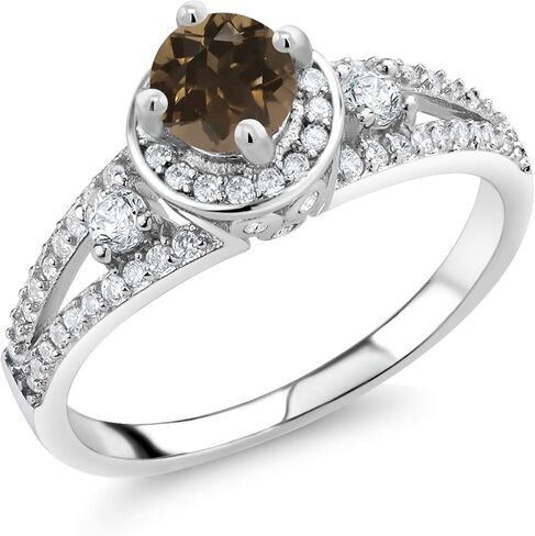 Gem Stone King 925 Sterling Silver 5MM Round Gemstone Birthstone Engagement Ring | Wedding Anniversary Promise Ring For Women | Available In Size 5, 6, 7, 8, 9 in Saudi Arabia
