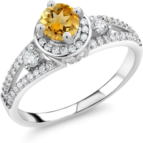 Gem Stone King 925 Sterling Silver 5MM Round Gemstone Birthstone Engagement Ring | Wedding Anniversary Promise Ring For Women | Available In Size 5, 6, 7, 8, 9 in Saudi Arabia