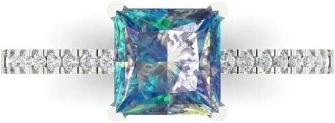 كلارا بوتشي 1.66 قيراط مويسانيتي أزرق قطع الأميرة سوليتير من الذهب الأبيض عيار 14 قيراط مع لمسات من خاتم الخطوبة والزفاف in Kuwait