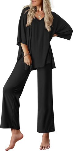 Ekouaer Lounge Sets for Women Pajamas Set Short Sleeve Tops and Long Pants Soft 2 Piece Outfits with Pockets S-XXL in Saudi Arabia