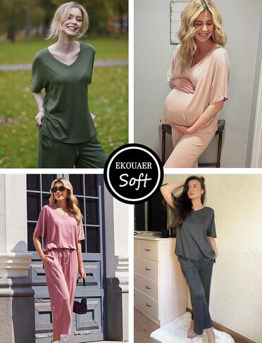 Ekouaer Lounge Sets for Women Pajamas Set Short Sleeve Tops and Long Pants Soft 2 Piece Outfits with Pockets S-XXL in Saudi Arabia