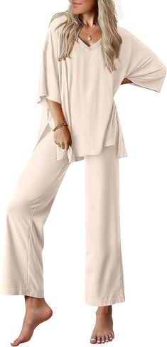 Ekouaer Lounge Sets for Women Pajamas Set Short Sleeve Tops and Long Pants Soft 2 Piece Outfits with Pockets S-XXL in Saudi Arabia