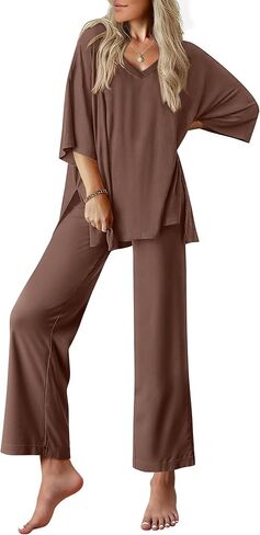 Ekouaer Lounge Sets for Women Pajamas Set Short Sleeve Tops and Long Pants Soft 2 Piece Outfits with Pockets S-XXL in Saudi Arabia
