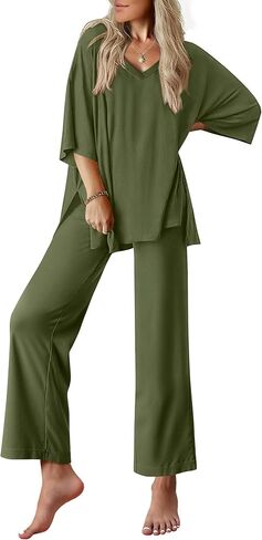 Ekouaer Lounge Sets for Women Pajamas Set Short Sleeve Tops and Long Pants Soft 2 Piece Outfits with Pockets S-XXL in Saudi Arabia