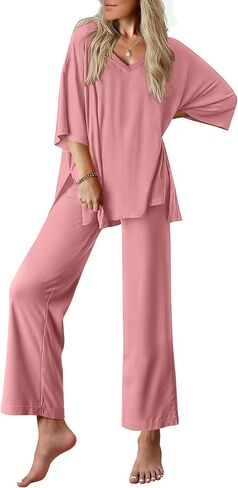 Ekouaer Lounge Sets for Women Pajamas Set Short Sleeve Tops and Long Pants Soft 2 Piece Outfits with Pockets S-XXL in Saudi Arabia