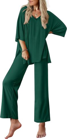 Ekouaer Lounge Sets for Women Pajamas Set Short Sleeve Tops and Long Pants Soft 2 Piece Outfits with Pockets S-XXL in Saudi Arabia