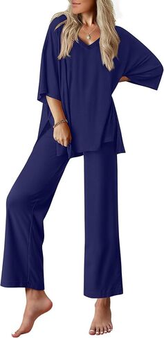 Ekouaer Lounge Sets for Women Pajamas Set Short Sleeve Tops and Long Pants Soft 2 Piece Outfits with Pockets S-XXL in Saudi Arabia
