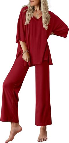 Ekouaer Lounge Sets for Women Pajamas Set Short Sleeve Tops and Long Pants Soft 2 Piece Outfits with Pockets S-XXL in Saudi Arabia